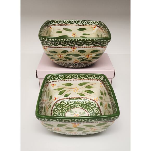 Temptations Green Old World Ceramic Nesting Mixing Bowls 2PC - Picture 3 of 5